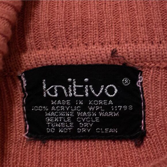 Retro Knitivo Sweater Mockneck Coral Peach Ribbed Button Top Korea | Soft Autumn - Picture 7 of 7